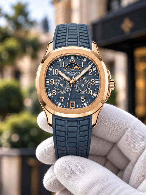 Aquanaut-inspired Blue-Grey Annual Calendar held in a white glove