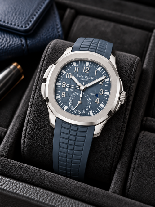 Aquanaut-inspired Blue-Grey Travel Time on presentation cushion