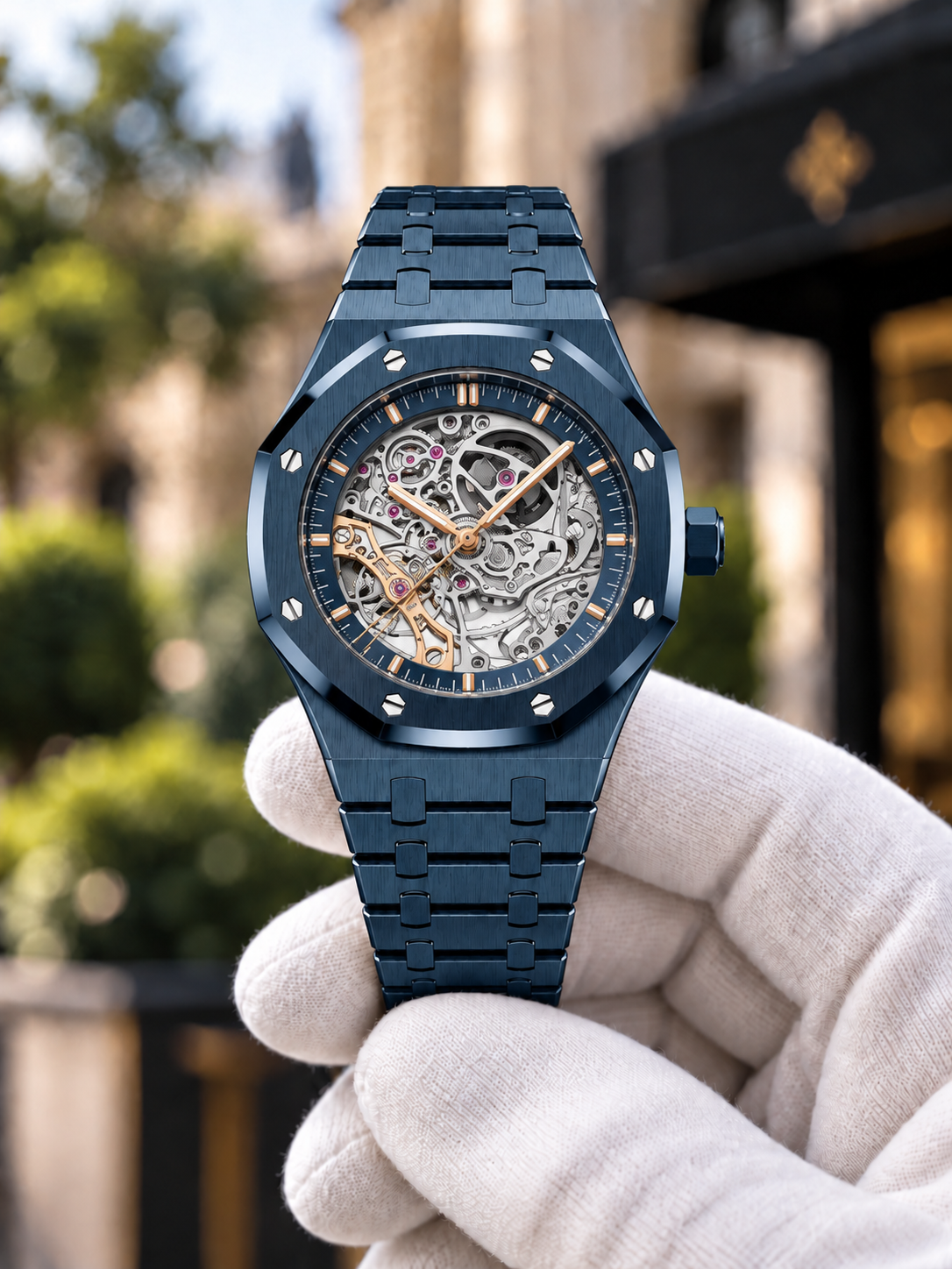 Royal Oak openworked midnight blue front view