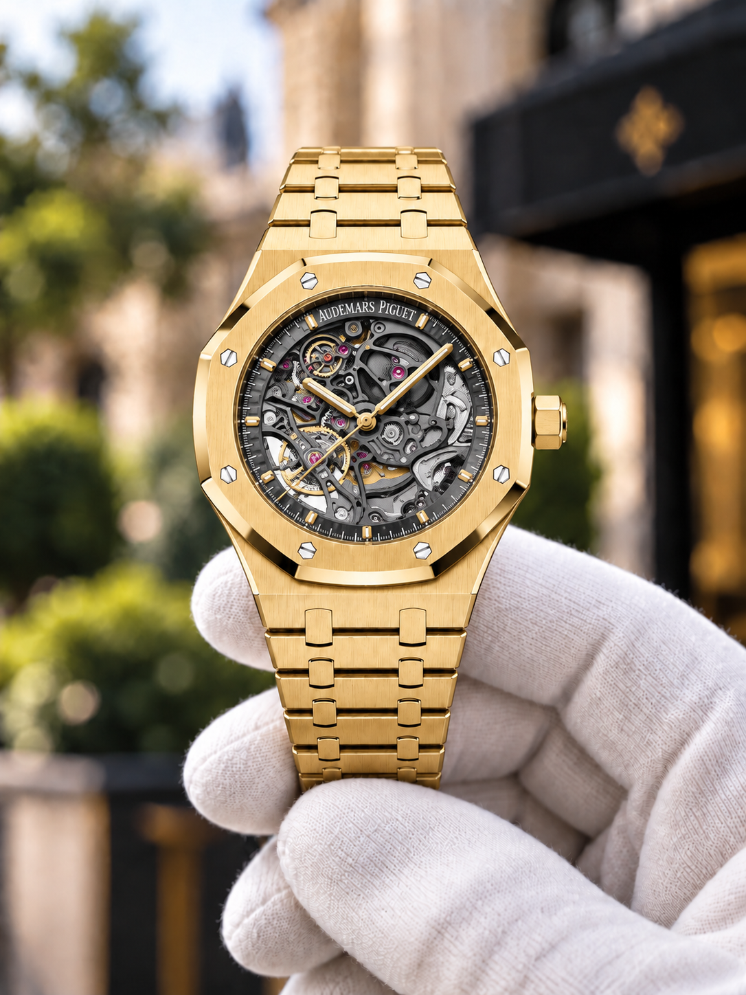 Royal Oak openworked yellow gold front view